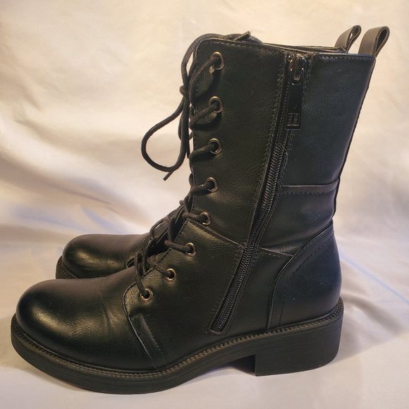 Women's  Black Military Mid Calf Combat boots - Picture 4 of 9